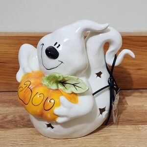 Blue Sky White Ghost with Orange Pumpkin Decor